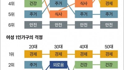 남성 1인가구와 여성 1인가구의 걱정 차이