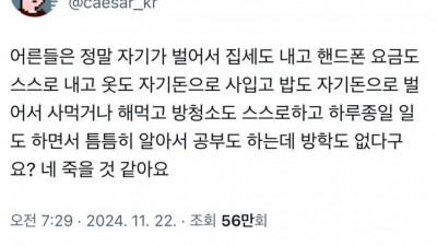 어른들은 정말 자기가 벌어서 집세도 내고 핸드폰 요금도 스스로 내고 옷도 자기돈으로 사입고 밥도 자기돈으로 벌어서 사먹거나
