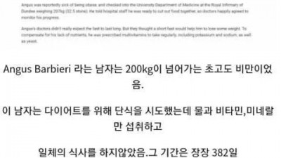           		          		  초고도비만인 사람이 음식을 먹지 않고 버틸 수 있는 기간