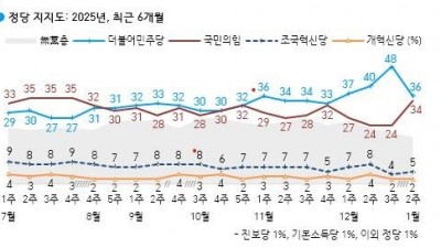 2025년 대한민국 정당 지지율 조사 결과