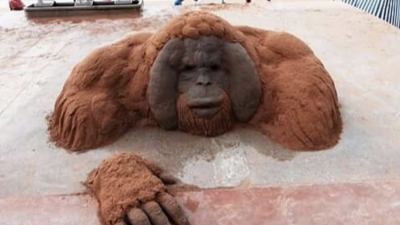 모래로 만든 사실적인 동물들