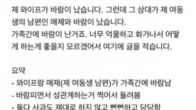 와이프가 가족하고 바람이 났습니다. 너무 열받아 미치겠습니다