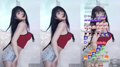 빨간 끈나시 청핫팬츠 입고 살랑살랑 흔드는 한갱] 가슴골